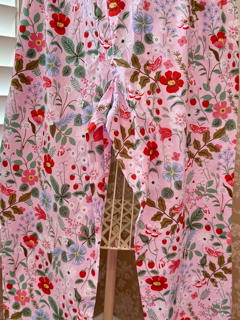Rifle Paper Co. x The Company Store Pink strawberry Floral Button-Up Pajama Set - Picture 13 of 14